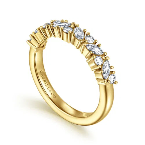 14K Yellow Gold Prong Marquise and Round Diamond  Band