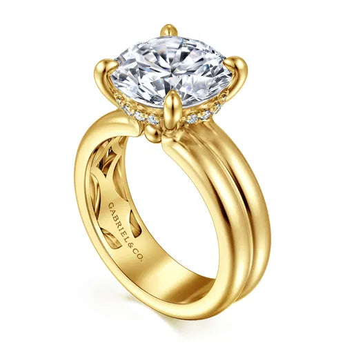 14K Yellow Gold Round Diamond Engagement Ring