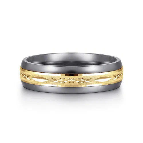 14K Yellow Gold and Tantalum Beveled men's wedding Band