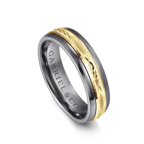 14K Yellow Gold and Tantalum Beveled men's wedding Band