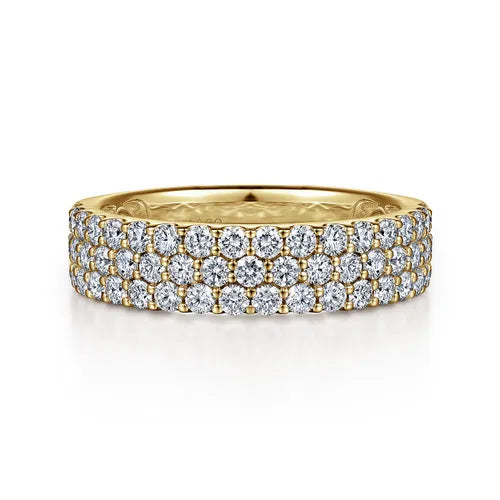 Wide 14K Yellow Gold Prong Set Diamond Anniversary Band