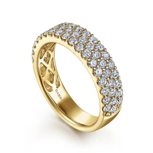 Wide 14K Yellow Gold Prong Set Diamond Anniversary Band
