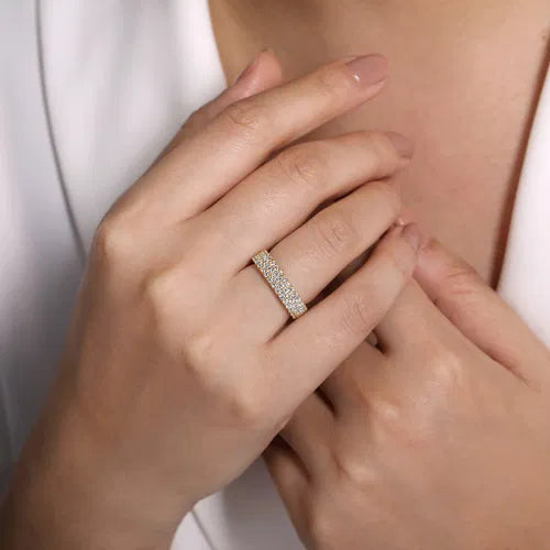 Wide 14K Yellow Gold Prong Set Diamond Anniversary Band