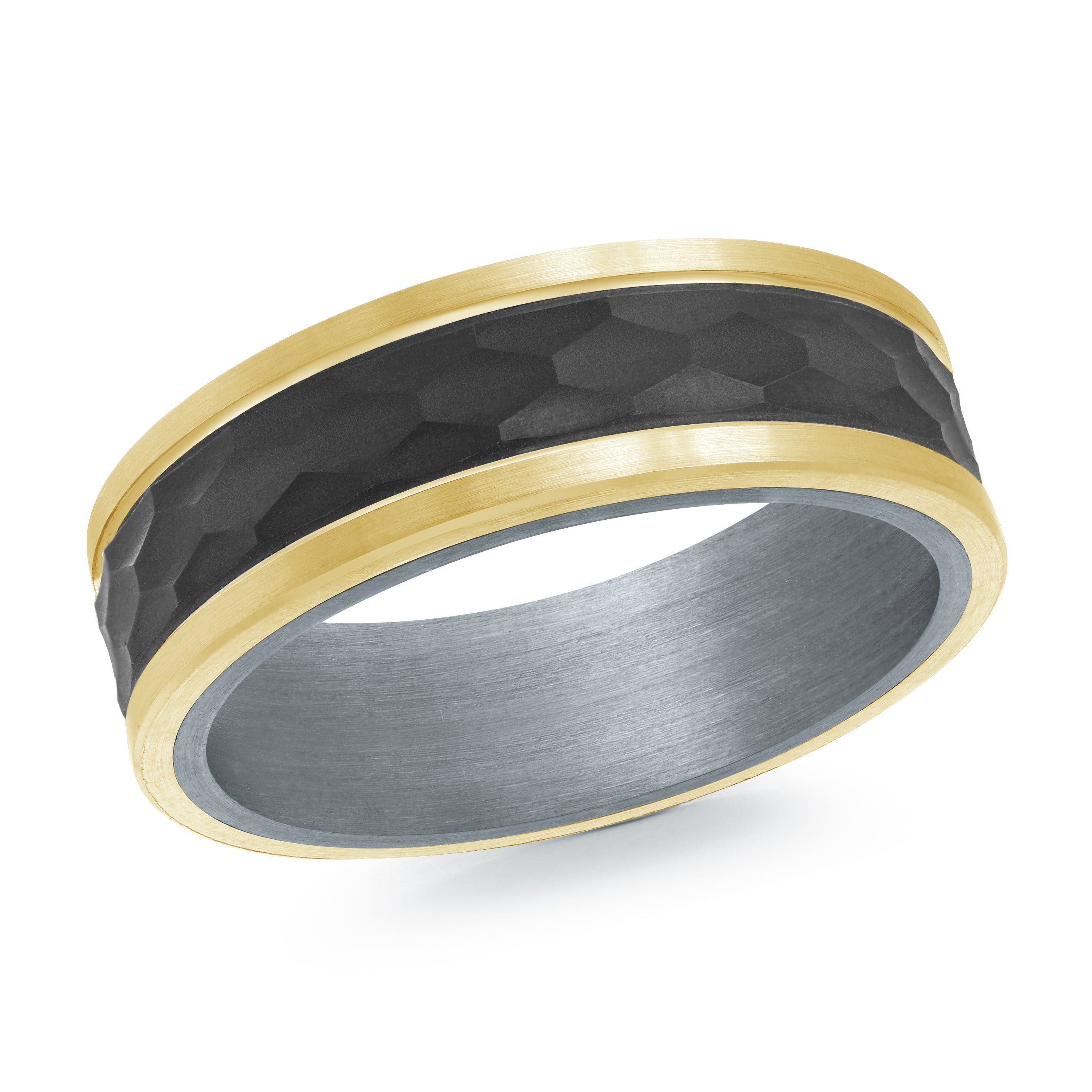 10K yellow gold and carbon fiber men's wedding band