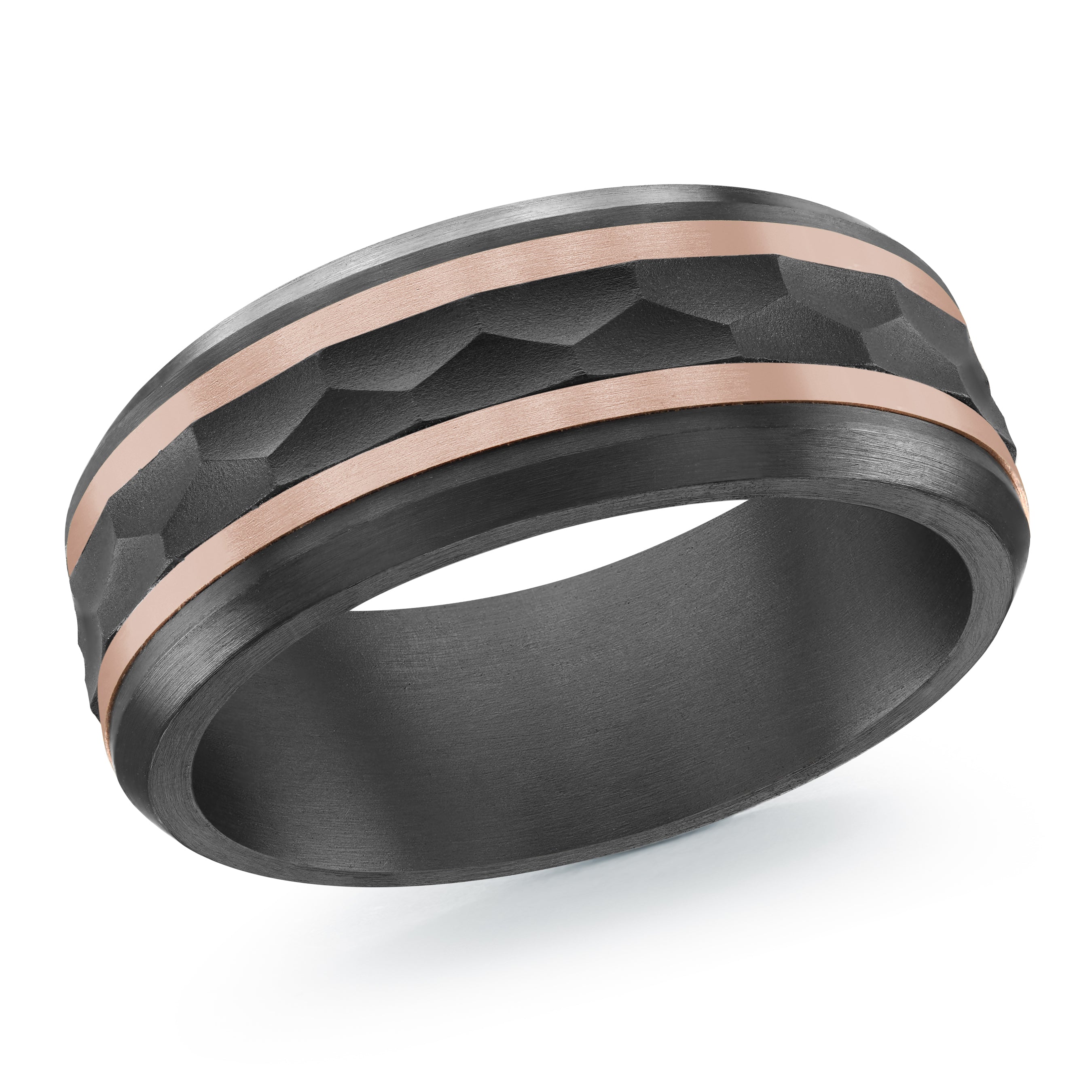 10K Rose gold and Black zirconium men's wedding band