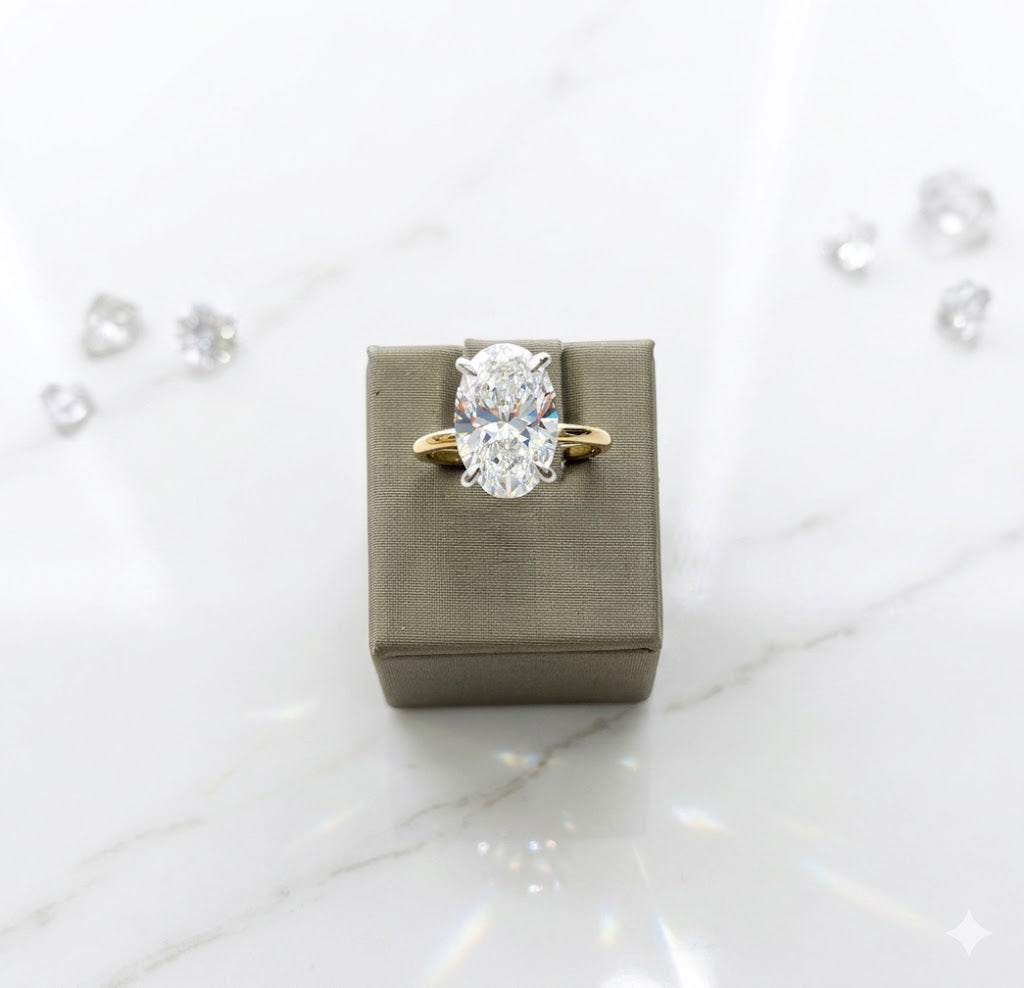 14K Yellow Gold Solitaire Diamond Engagement Ring, with 4.54ct Oval Lab Diamond