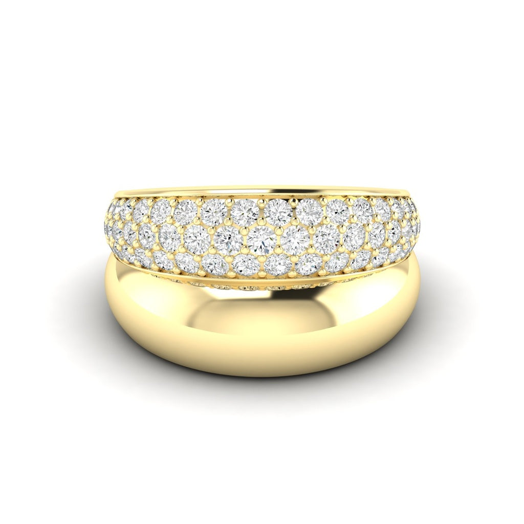 14K Yellow Gold Pave Domed Dinner Ring, with 1.20ct of Lab Diamonds.