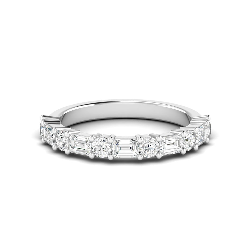 14KT White Gold Emerald and Round Lab Diamonds Anniversary Band
