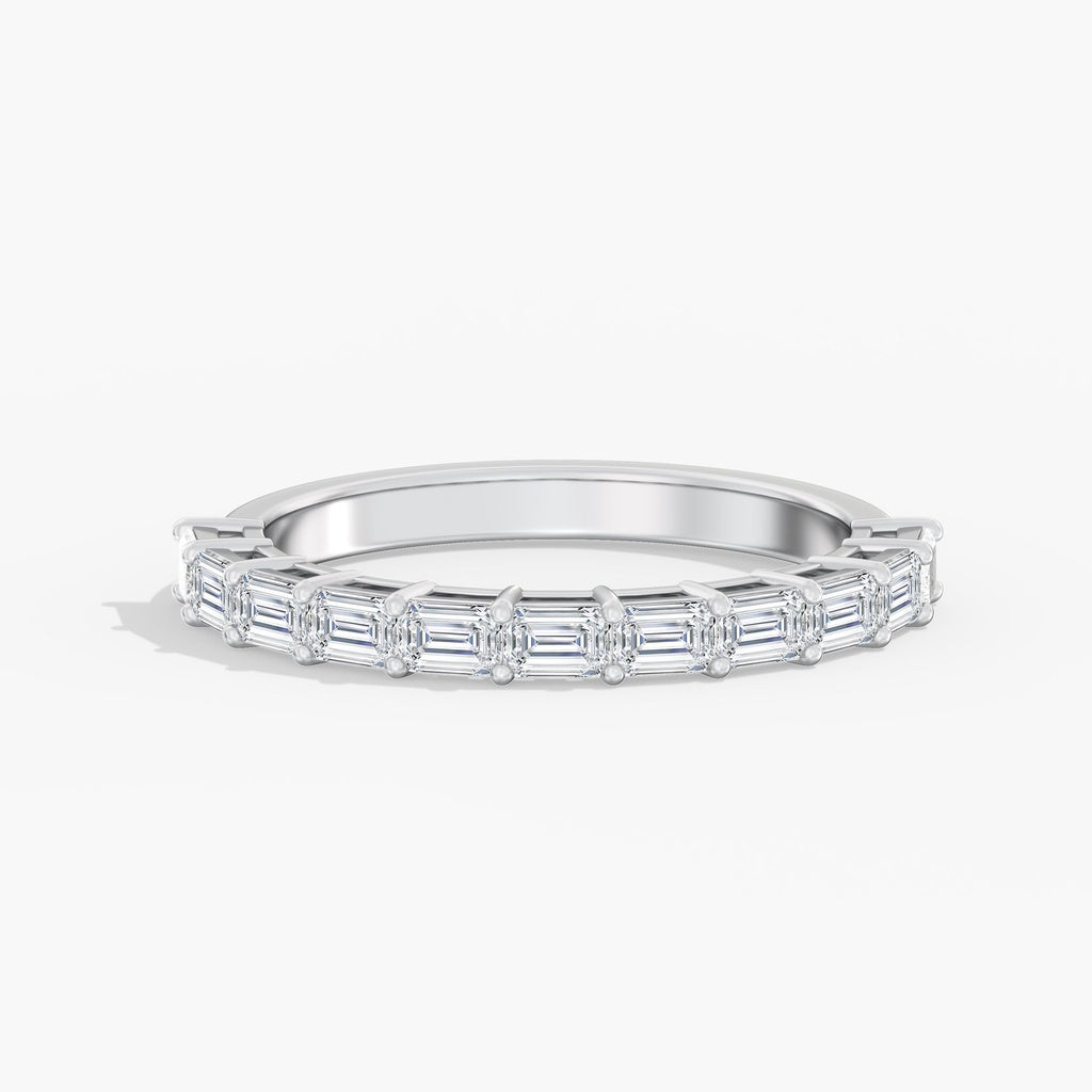14K White Gold East West Emerald Lab Diamond Anniversary Band.