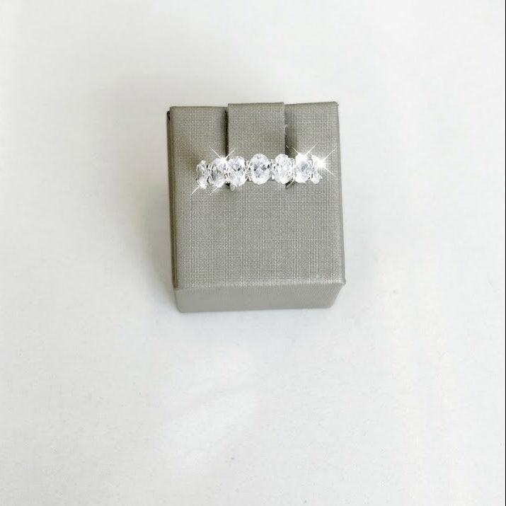 14K White Gold Seven Stone Oval Lab Diamond Anniversary Band.