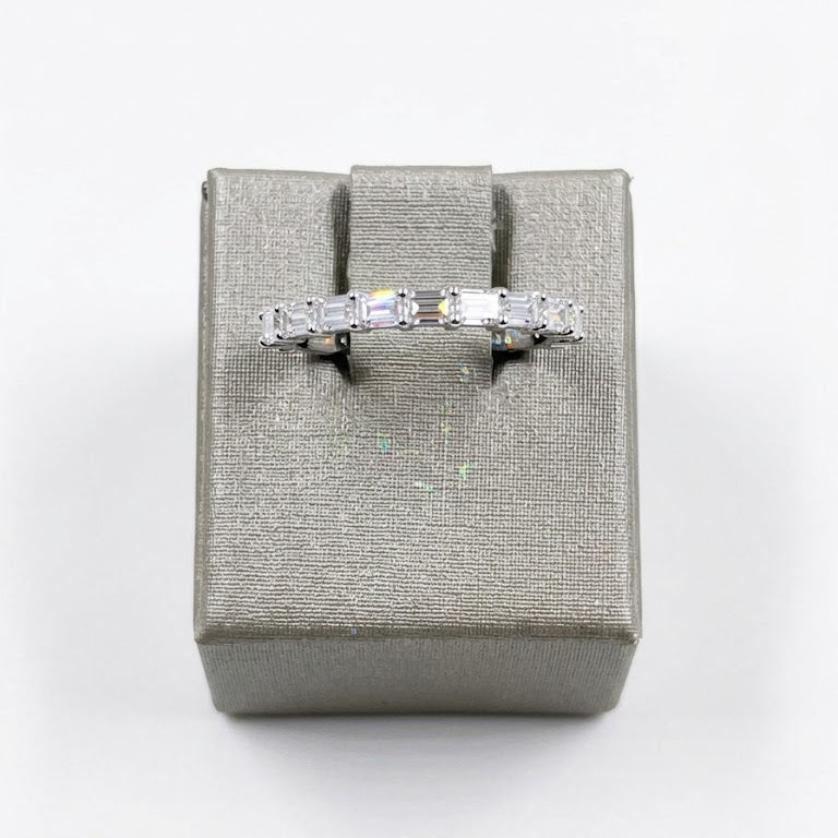14K White Gold East West Emerald Lab Diamond Anniversary Band.