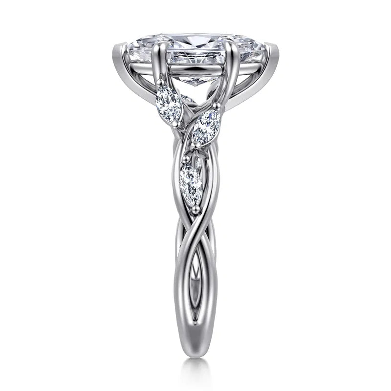 14K White Gold 6 Prong Floral Marquise Shape Diamond Engagement Ring
