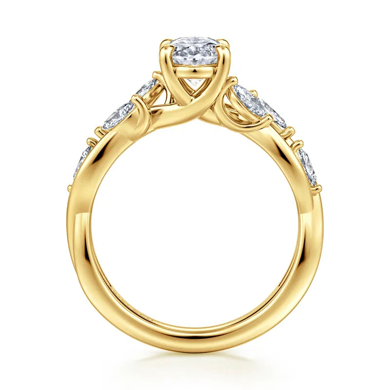 14K Yellow Gold Floral Oval Diamond Engagement Ring