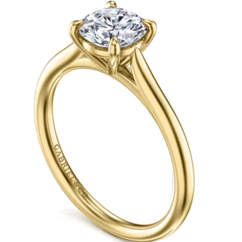 14K Yellow Gold Round Solitaire Diamond Engagement Ring