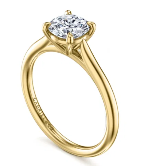 14K Yellow Gold Round Solitaire Diamond Engagement Ring