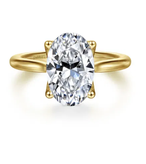 14K Yellow Gold Oval Lotus Diamond Engagement Ring