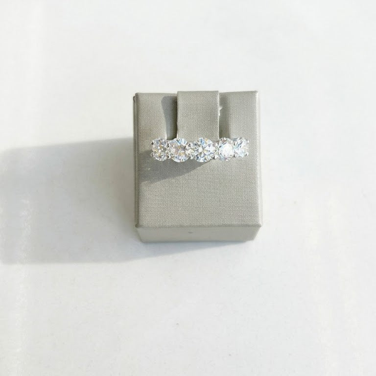 18K White Gold Five Stone Round Lab Diamond Anniversary Ring