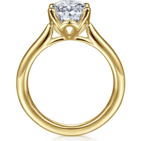 14K Yellow Gold Oval Lotus Diamond Engagement Ring