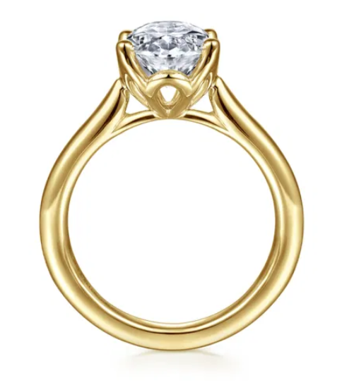 14K Yellow Gold Oval Lotus Diamond Engagement Ring