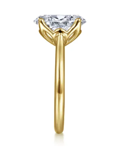 14K Yellow Gold Oval Lotus Diamond Engagement Ring