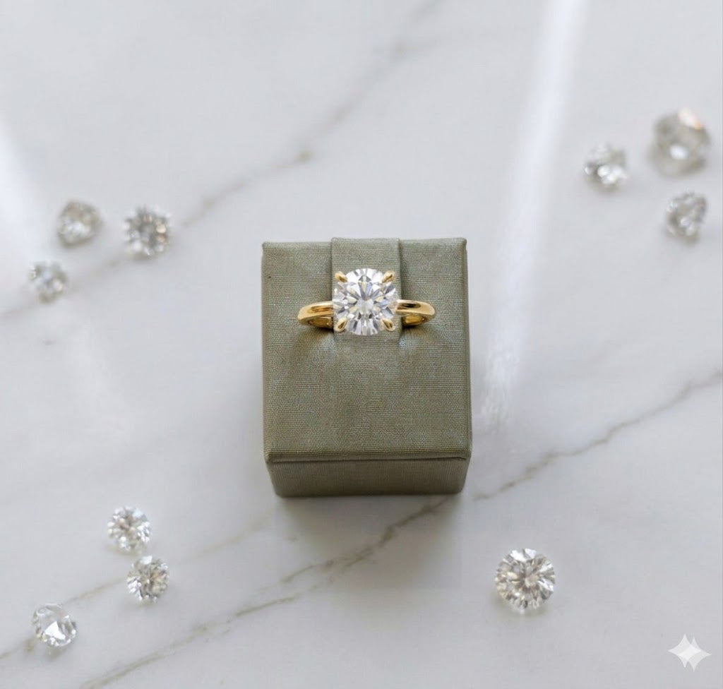 18K Yellow Gold Engagement ring, with 1.1ct Round Lab Diamond