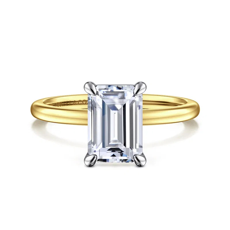 14K White-Yellow Gold Emerald Cut Solitaire Diamond Engagement Ring