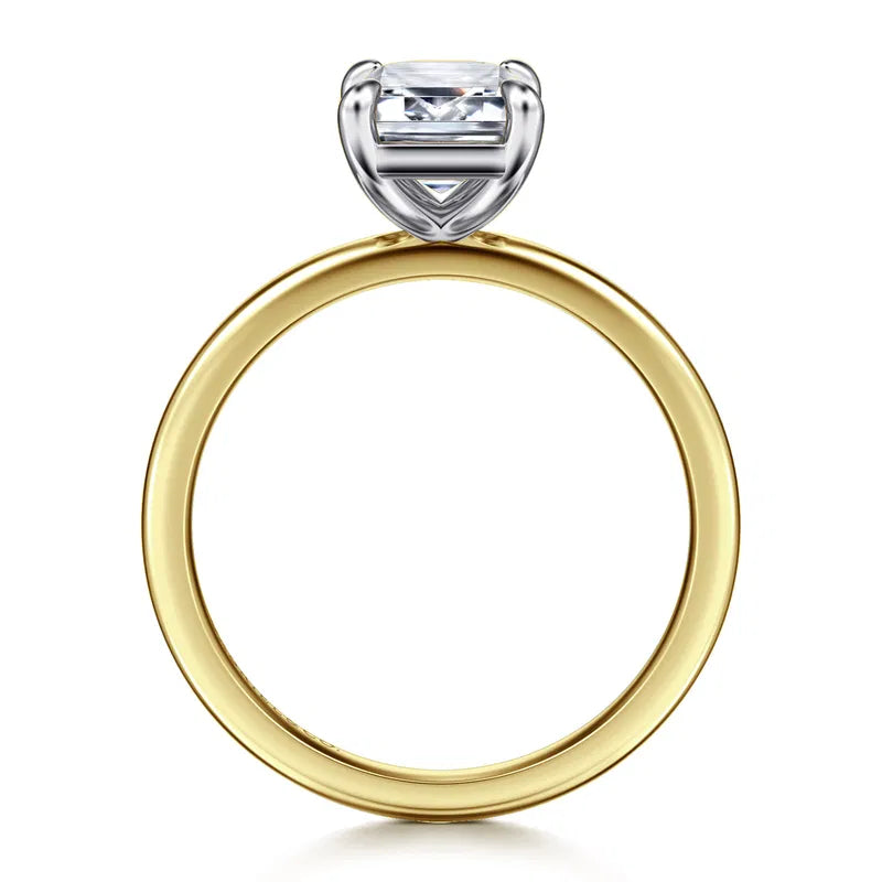 14K White-Yellow Gold Emerald Cut Solitaire Diamond Engagement Ring