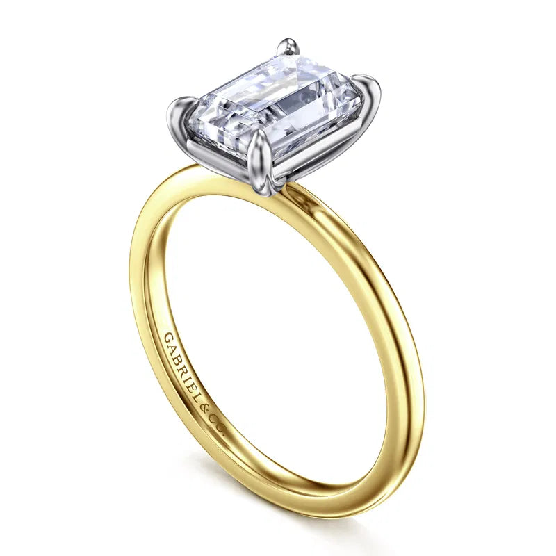 14K White-Yellow Gold Emerald Cut Solitaire Diamond Engagement Ring