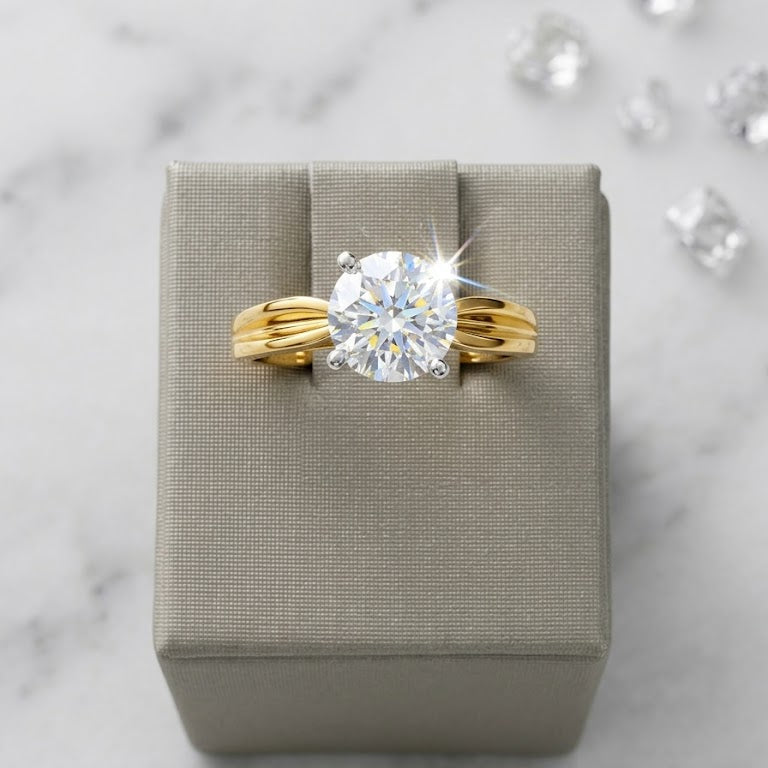 14 Karat Yellow gold Solitaire Engagement Ring, with 1.55ct Round Lab Diamond