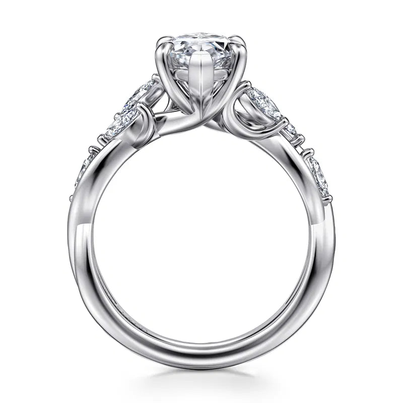 14K White Gold 6 Prong Floral Marquise Shape Diamond Engagement Ring